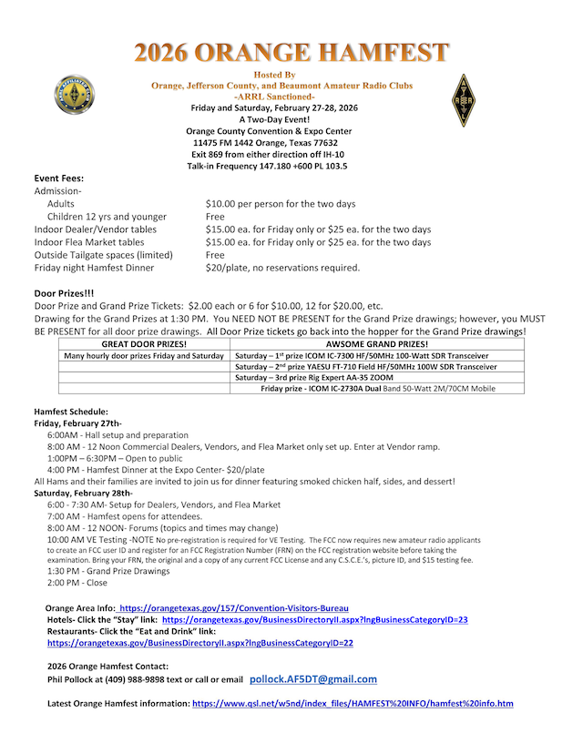 2026 Orange Hamfest Flyer mailer final web